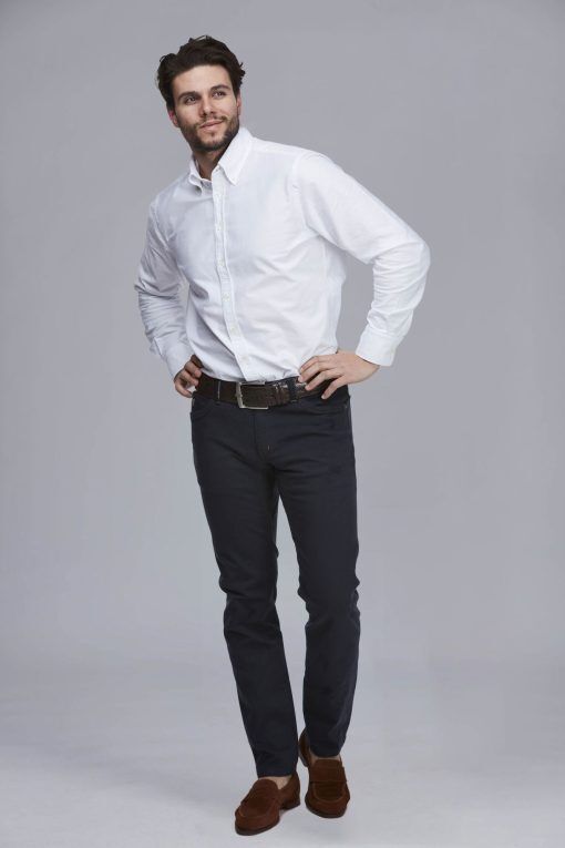 Exklusiv och skön byxa, 5-pkt Cut´n Sew Trouser, Marinblå, 36/30, Hansen & Jacob - 36/30