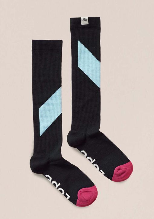 THE EQUESTRIAN SPORT SOCKS -  BLACK + DIAGONAL SKY BLUE