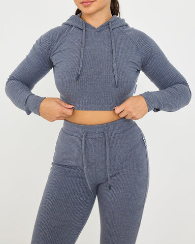 Powerlete Lounge Cropped Hoodie - Cool Grey, L