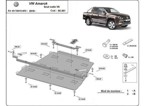 Underkörningsskydd växellåda, differential, fördelningslåda Volkswagen Amarok - V6 automat 2010-2022