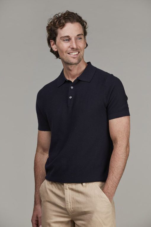Polo Collar Knit, Sh.Sl., Marinblå, XXL, Hansen & Jacob - XXL