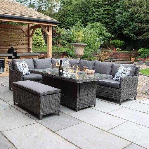 Paris Fire Pit Corner Dining & Lounge Set with Rectangular Table