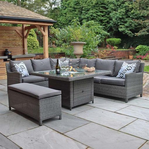 Paris Fire Pit Corner Dining & Lounge Set with Square Table