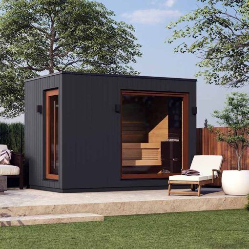 Saunum AirCube Double Outdoor Sauna with Changing Room, Saunum Spa Session 9kW / I-Shaped (Thermo-Aspen)