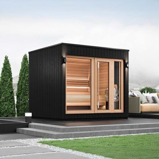 Saunum AirCube One Outdoor Sauna, Saunum Spa Session 9kW / I-Shaped (Alder)
